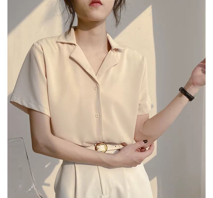 Onipixiy - Blouse van effen chiffon met korte mouwen