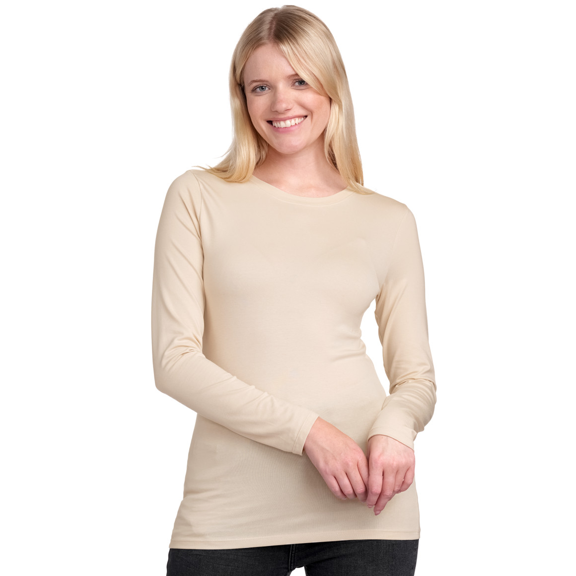 Gina Benotti Damen Langarmshirt im Basic-Look beige