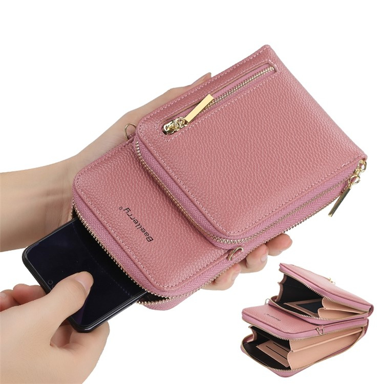 (17x11x4cm) Universal Handy Leder Umhängetasche Portemonnaie Fashion Crossbody Bag - Schwarz