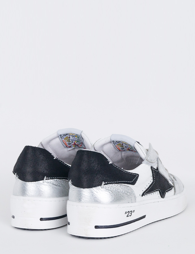 SEMERDJIAN BASKETS ALÉ BASSES CUIR BLANC ARGENT NOIR 10233