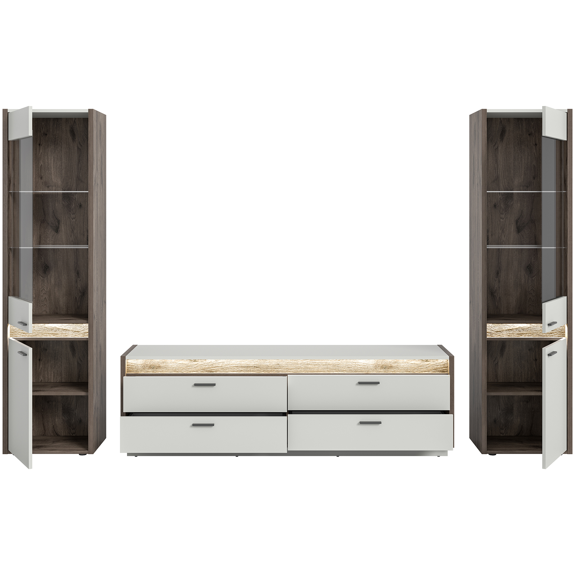 3-teiliges Wohnwand-Set FALCONA - hellgrau - Nox Oak - 319 cm