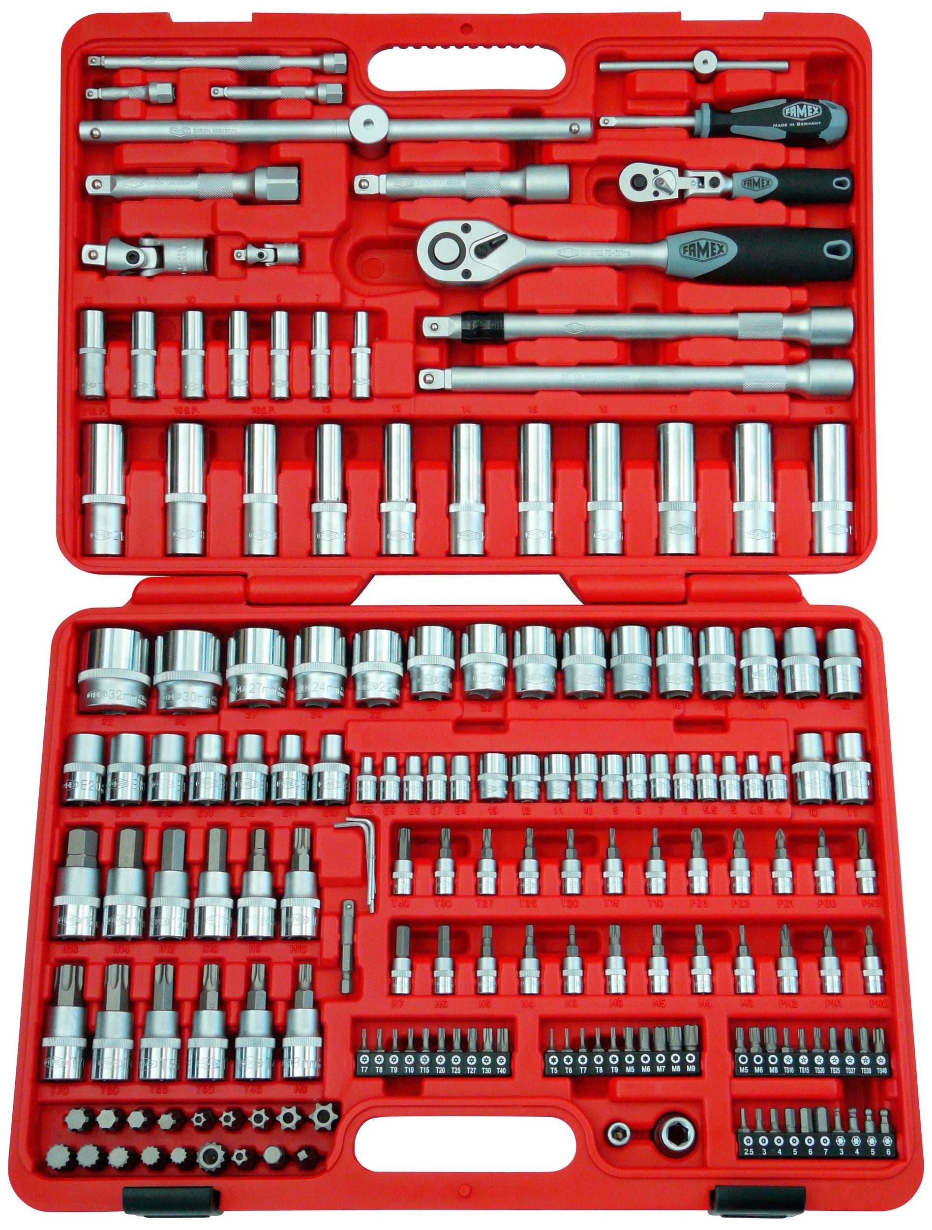FAMEX 606-18 Bestückter ABS-Werkzeugtrolley mit hochwertigem Profi Werkzeug Set und Steckschlüsselsatz - High-End Qualität