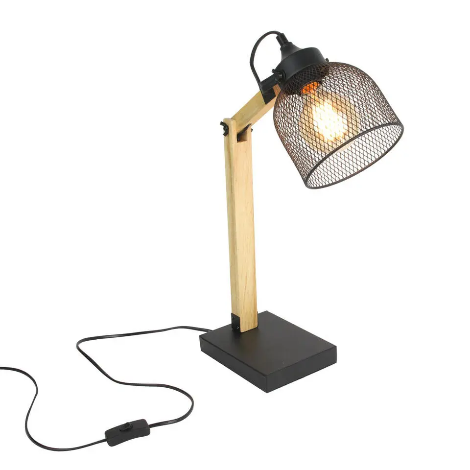 Home deco factory bureaulamp - zwart - metaal en hout - tafellamp