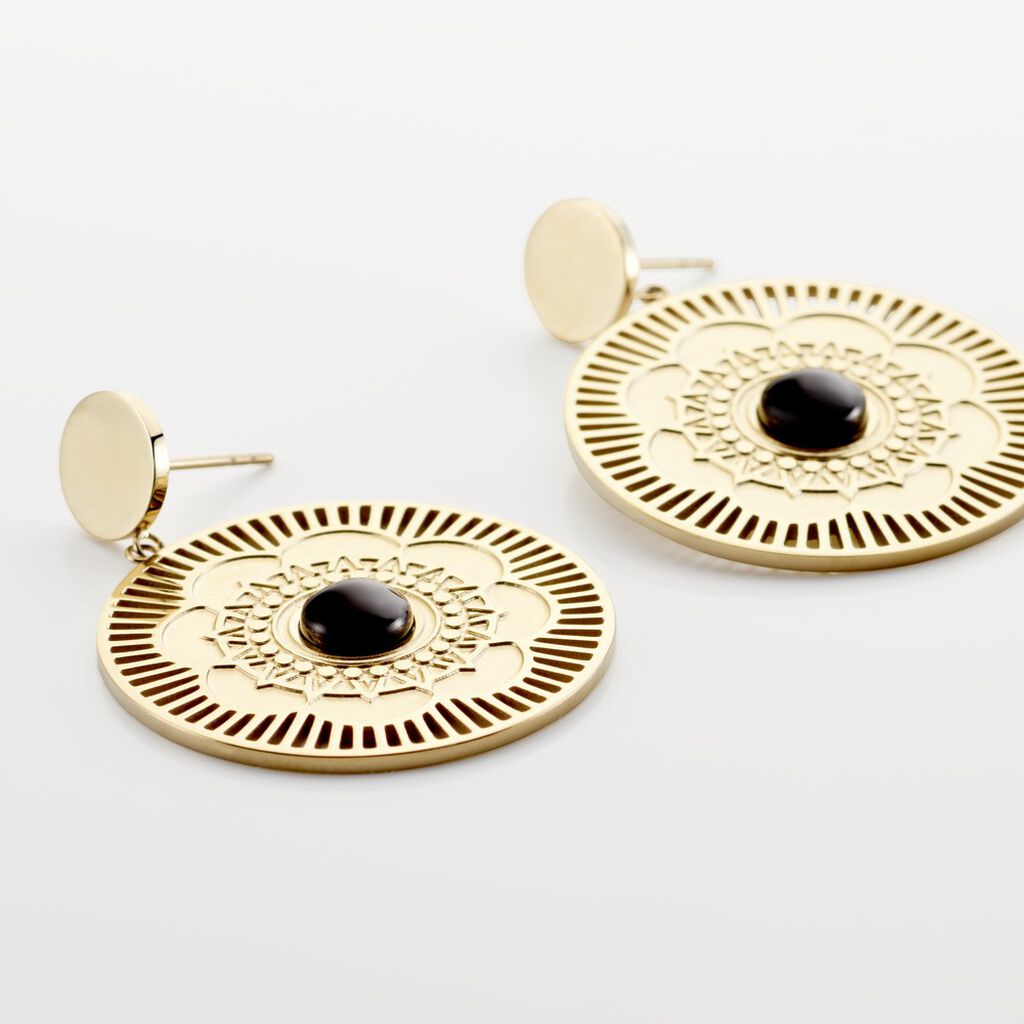 Boucles D'oreilles Pendantes Acier Doré Staffan Agate