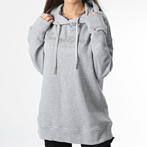 Sweat Capuche Femme Relaxed Long High Shine 5980 Gris Chiné