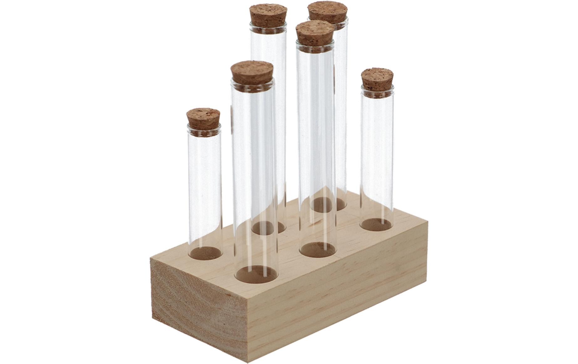 Vase Reagenzglas L 6 Gläser, 17.5 cm, Nature/TransparentReagenzgläser mit Holzsockel