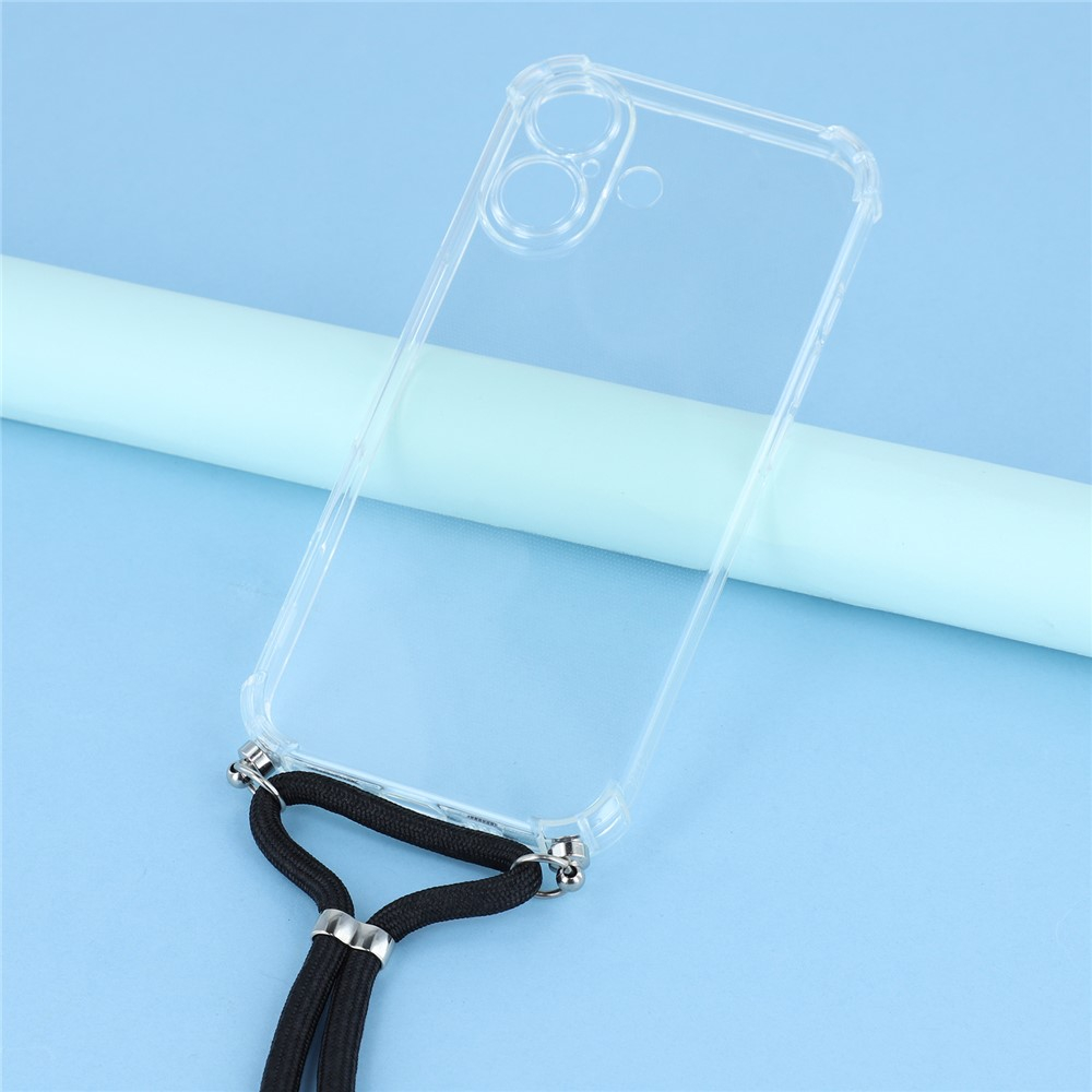 iPhone 17 Necklace Gummi Hülle Air Cushion Fallschutz   Handykette (140cm) - Schwarz / Silber