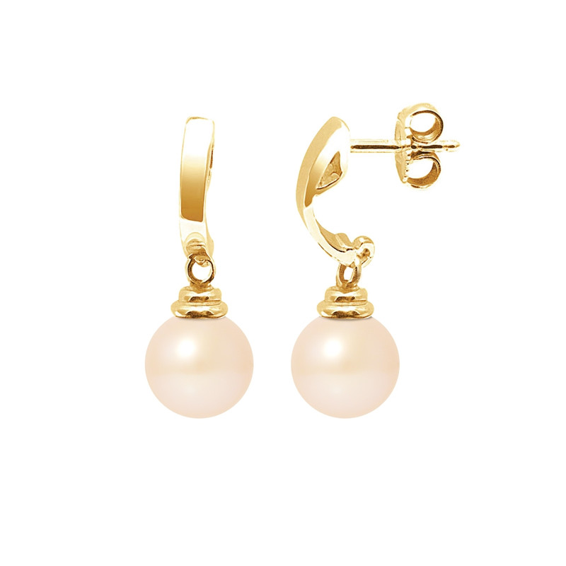 Boucles d'Oreilles Pendantes Perles de Culture Roses et or jaune 375/1000