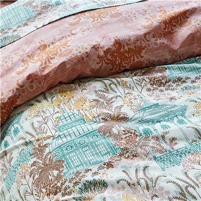 Linge de lit percale motif kiosque et feuillage - BECQUET CRÉATION