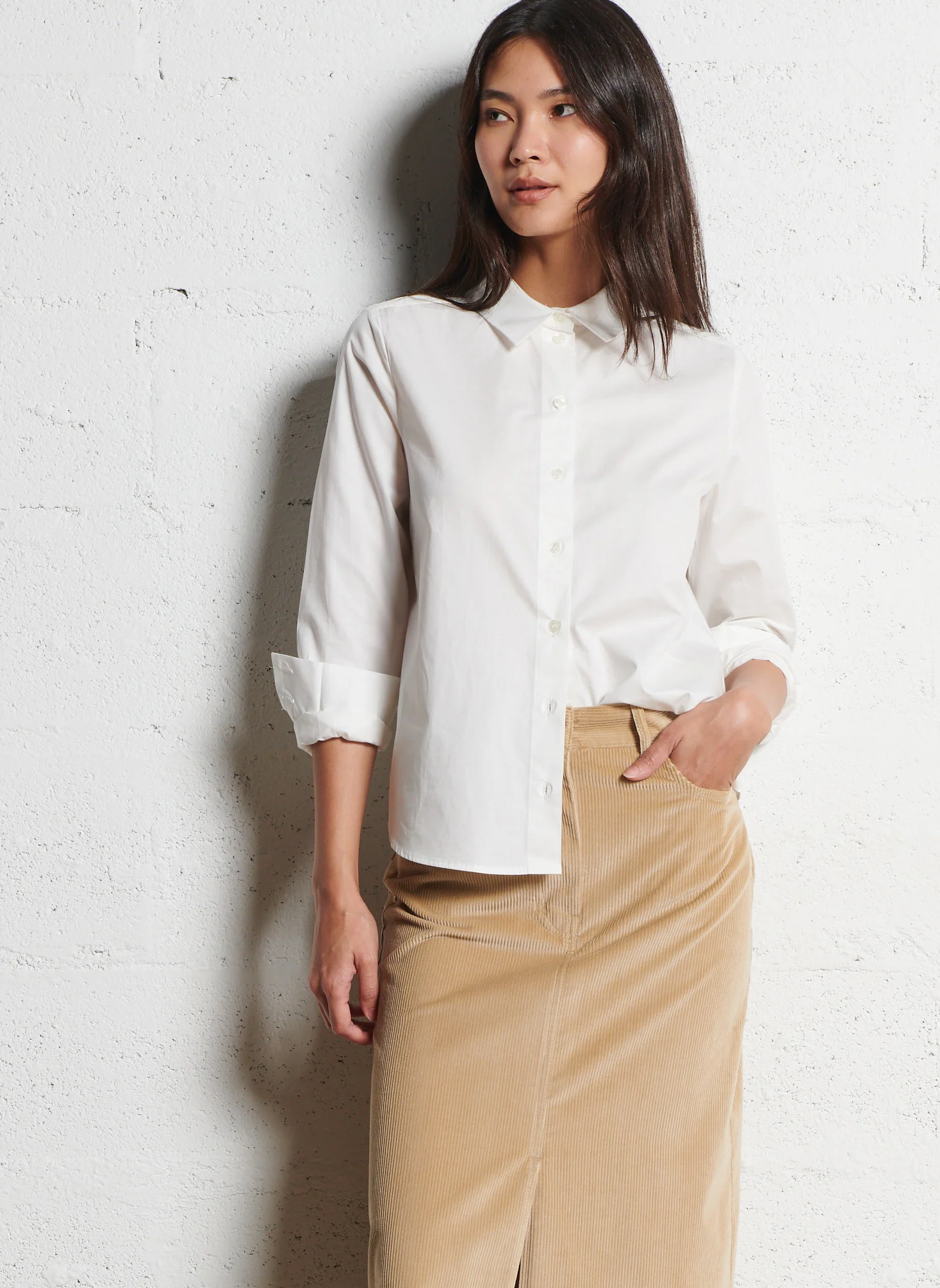 CARINE - Chemise droite col classique en coton | Blanc