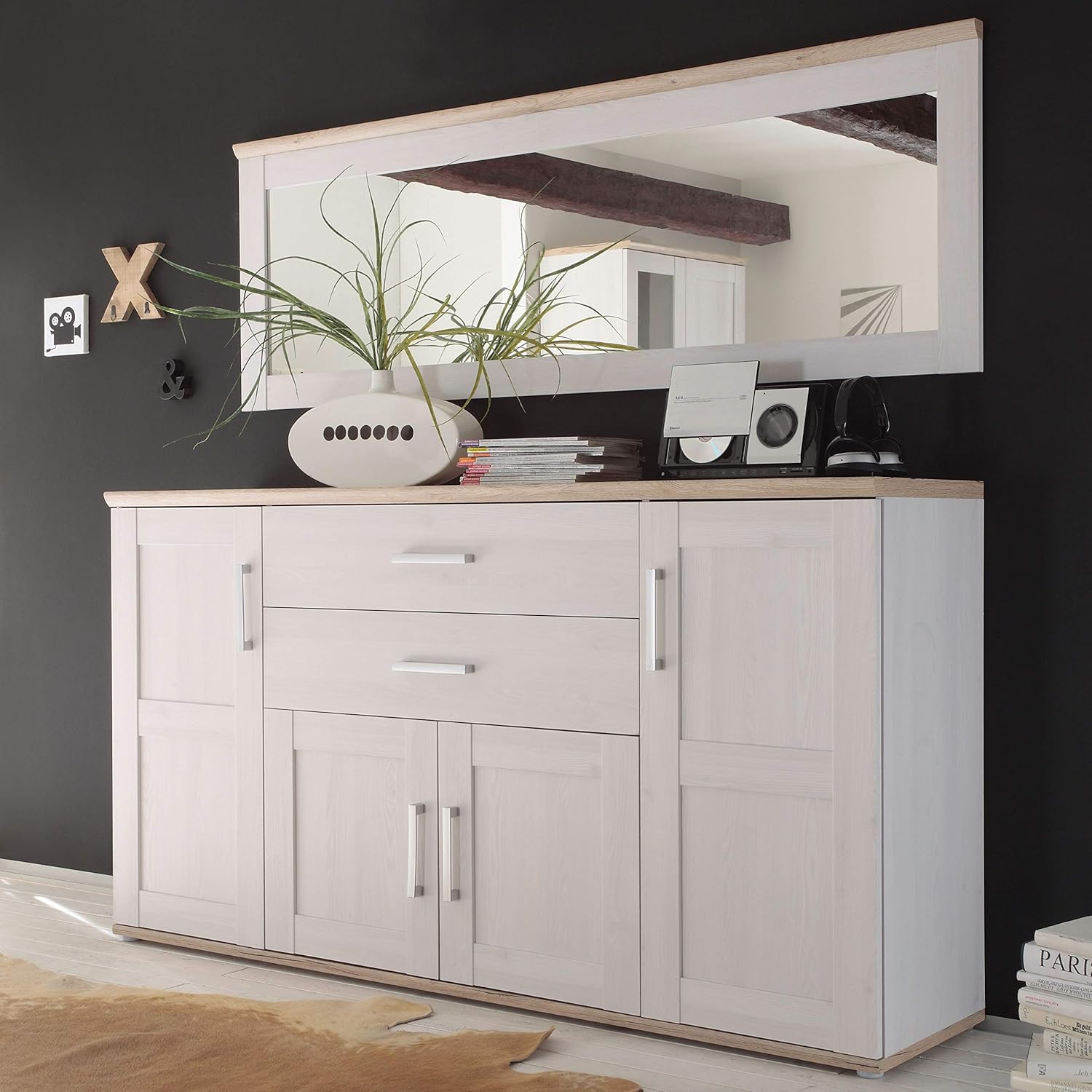Stella Trading ROMANCE Sideboard in Sibiu Lärche / Eiche San Remo Optik - Landhausstil Kommode mit viel Stauraum für Ihr Wohnzimmer - 186 x 100 x 46 cm (B/H/T)
