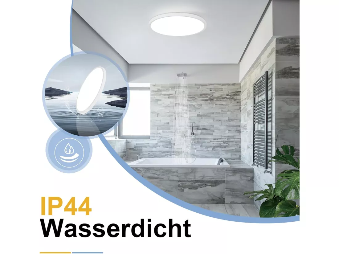 NETTLIFE Plafonnier LED plafonnier salle de bain - Lampe salle de bain Ø30cm plat rond 18W IP44