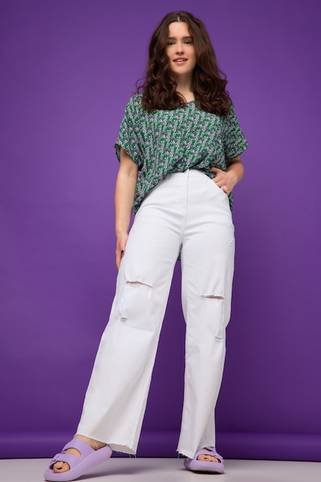 Jeans, Wide Legs, Destroyed, High Waist, 5-Pocket, Elastikbund
