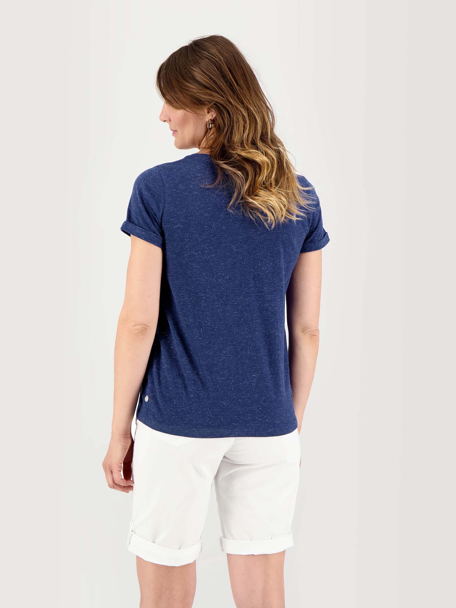 Tee-Shirt Femme Col V Jersey Coton Marine