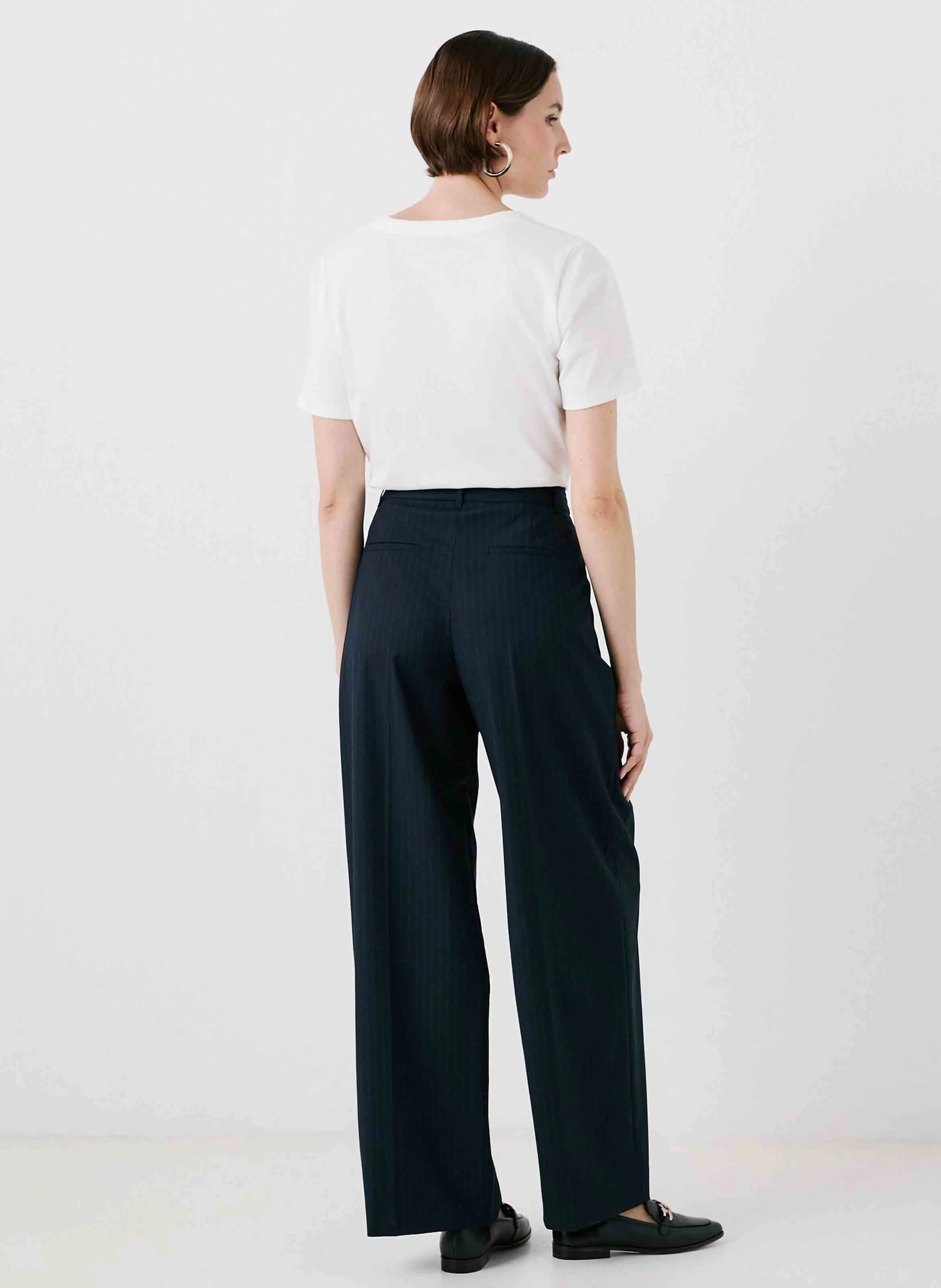 PAPILLON - Pantalon large taille haute rayé | Bleu
