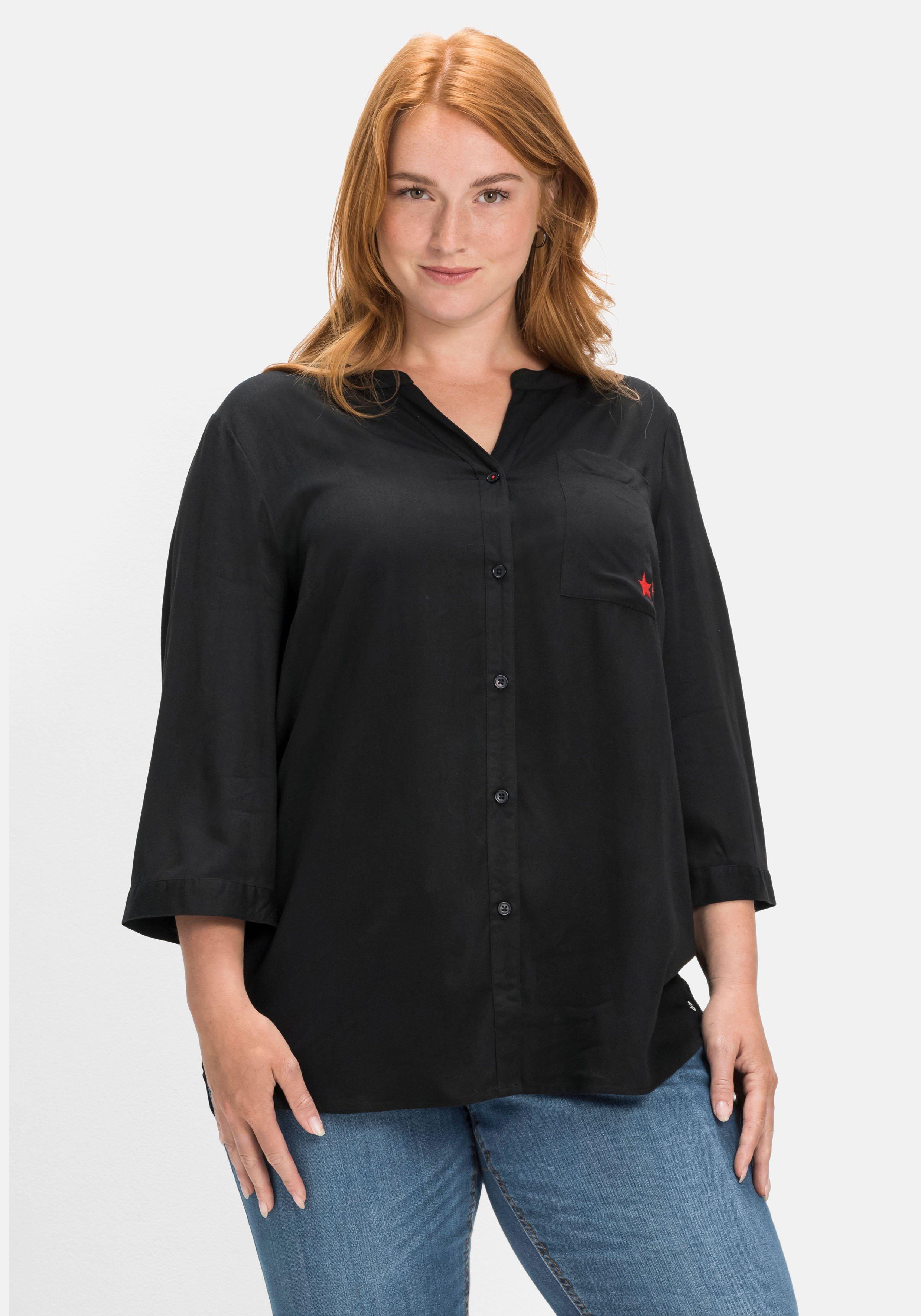 3/4-Arm-Bluse mit V-Ausschnitt, aus Viskose-Twill