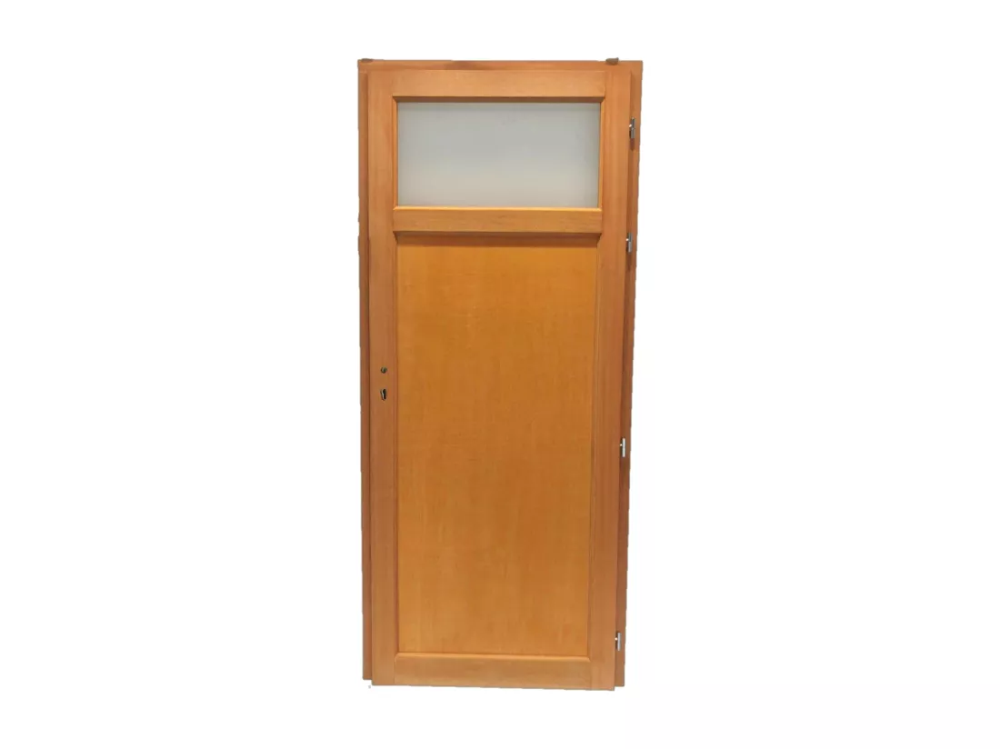 Porte De Service Bois Vitree Pagos, H,215xl,90 P,gauche + Poignee Et Barillet (ref 01245f924) Cotes Tableau Gd Menuiseries
