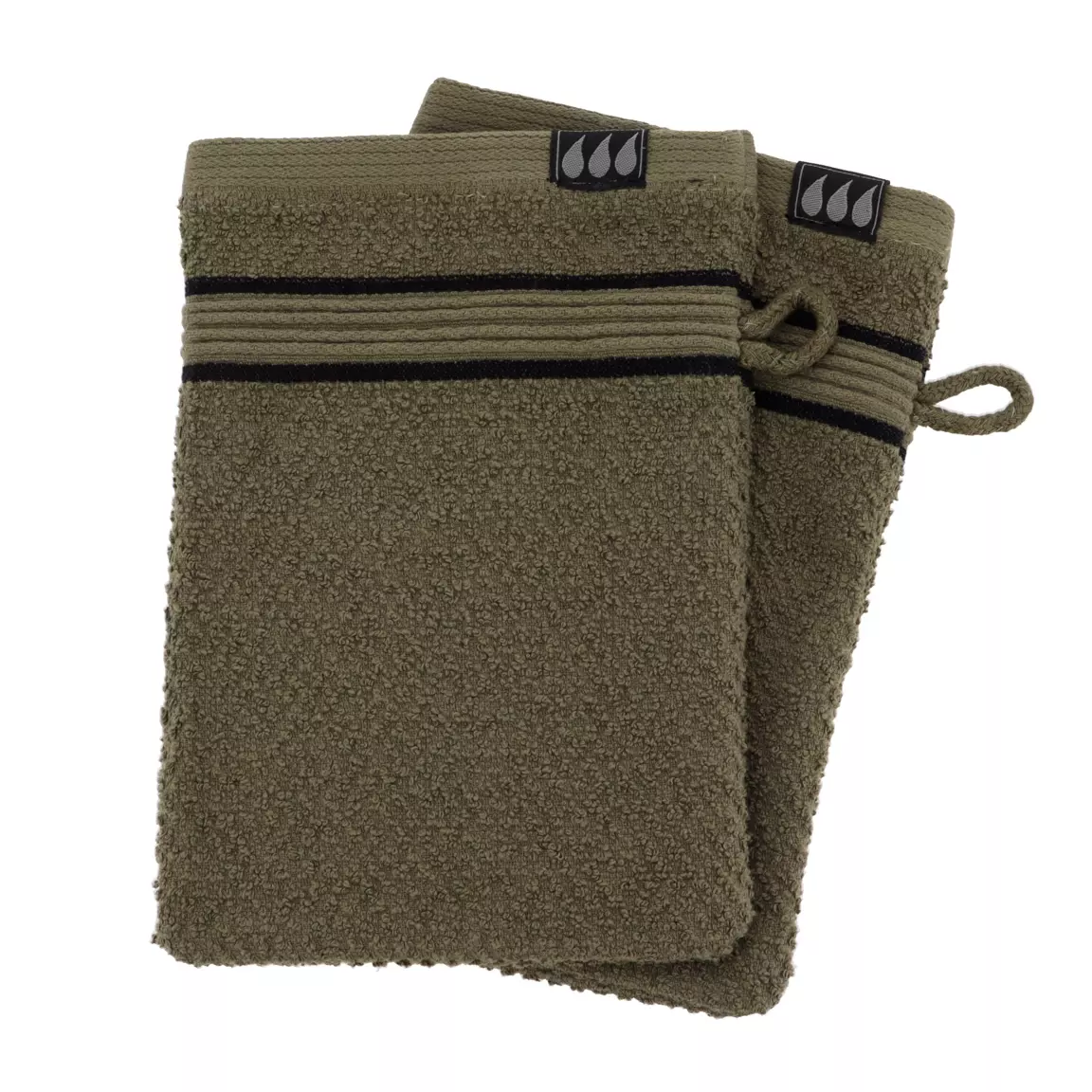 Lot de 2 gants de toilette coton (15 x 21 cm) Black Line Joia Vert kaki / noir