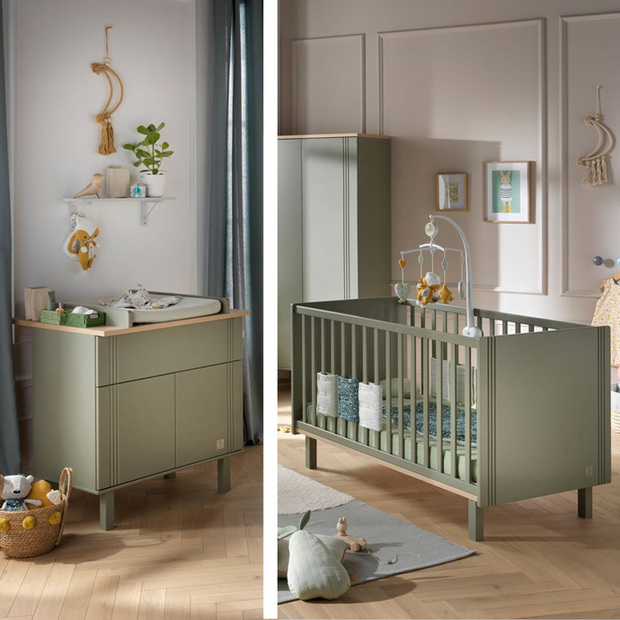 Chambre DUO Lit 70x140 Commode ELEONORE Kaki - SAUTHON