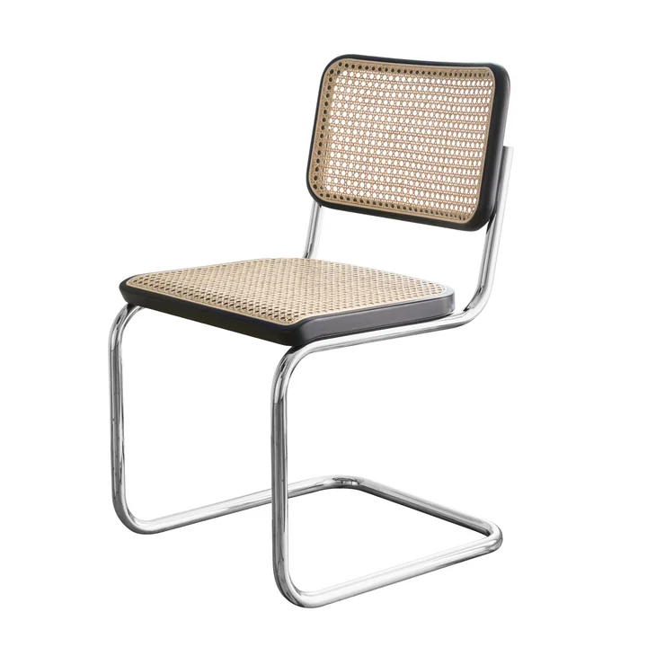 Thonet - S 32 V Stuhl, salbeigrün / Eiche gebeizt / Rohrgeflecht mit Kunststoffstützgewebe dark melange