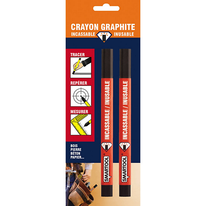 Crayon graphite incassable et inusable multi-surfaces Smartool, lot de 2