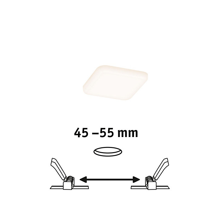 Panneau LED à encastrer Varifit Veluna 500lm 4,5w IP44 L.7,5 x l.7,5 cm blanc chaud Paulmann transparent
