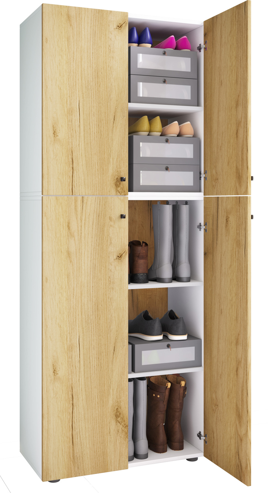 Schuhschrank LONA XXL - weiß-Honig-Eiche - 5 Einlegeböden - 182 cm