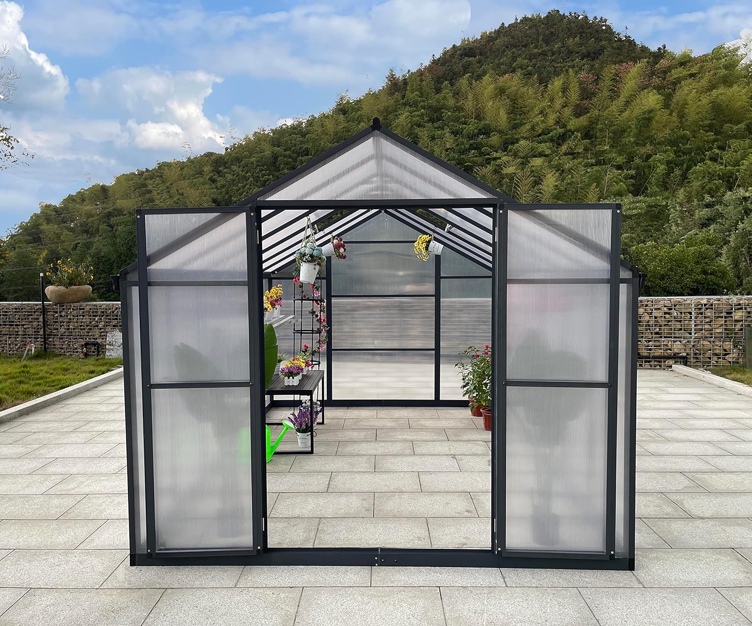 Gewächshaus Aluminium für den Garten |Mit 8 cm dickeres Fundament| 361*238*210 cm | Vielseitig nutzbar als Treibhaus Gartenhaus Winterfest Aufzucht Tomatenhaus Frühbeet und Pflanzenhaus Grau