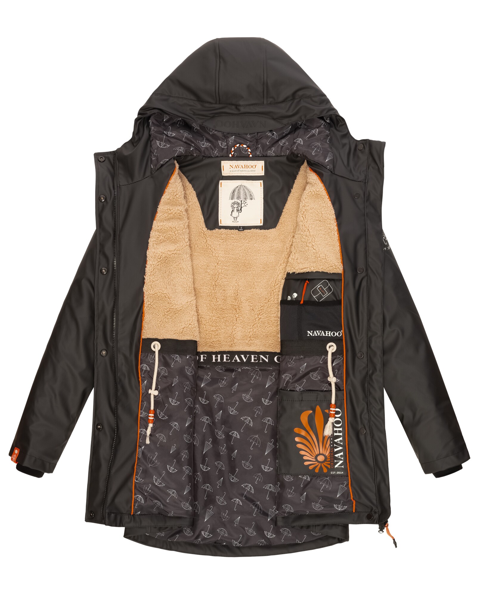 NAVAHOO Damen modischer Regen Jacke Outdoor Regenmantel Regenparka Wasserdicht Gefüttert Rainy Forest