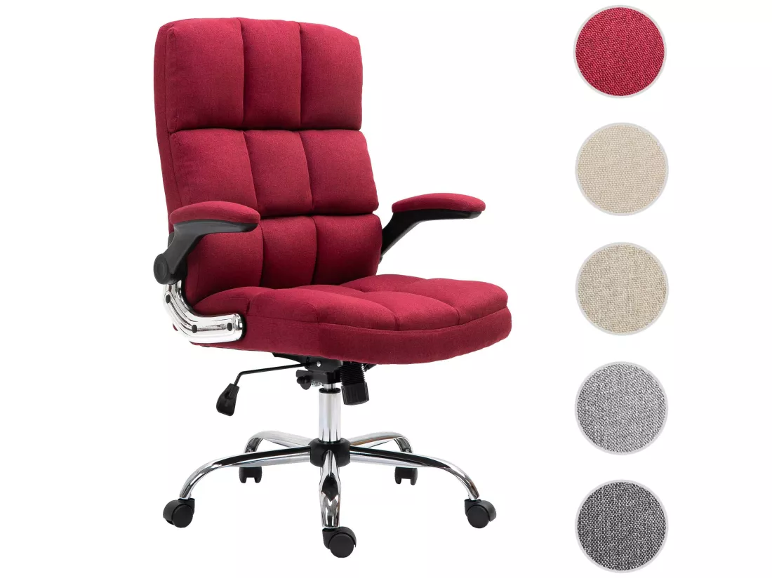 Chaise de bureau MCW-J21, tissu/textile rouge-vin