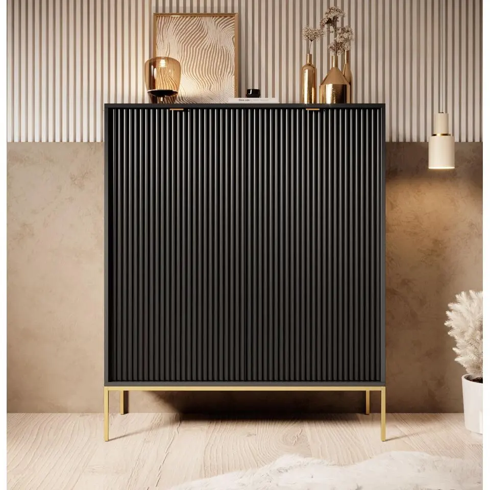 Meubella - Dressoir Navil 2 - Zwart - 104 cm - Hoog