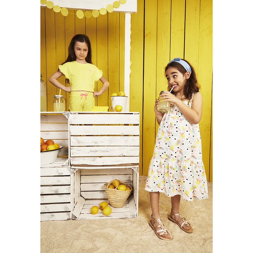 Robe longue à bretelles imprimé feuilles pour fille - Blanc