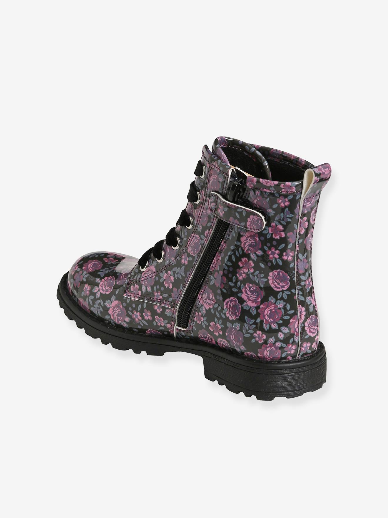 Botas de cano curto com cadarço para meninas, marrom metálico médio