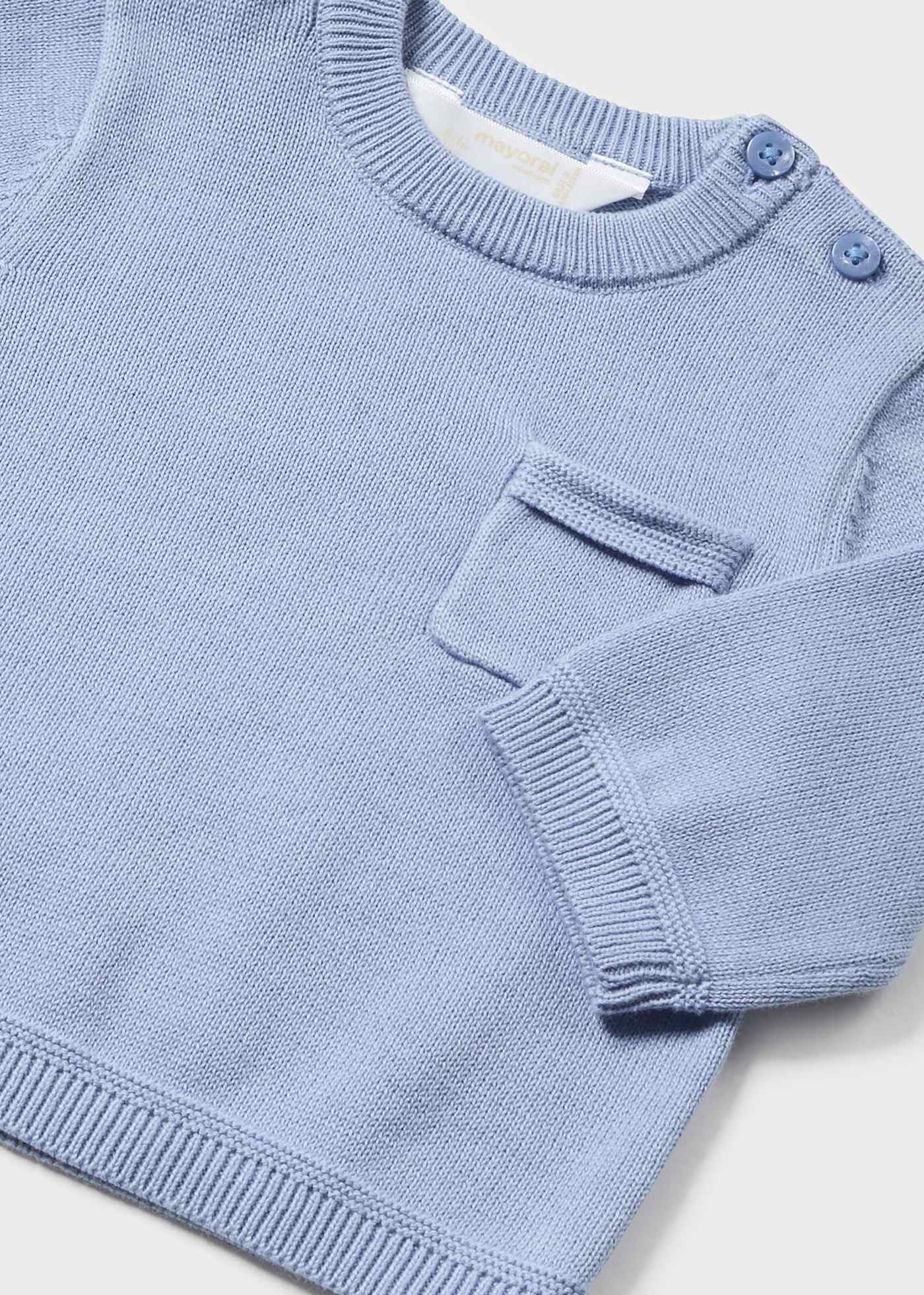 Malha de algodão Better Cotton para recém-nascidos, branco e azul-marinho.