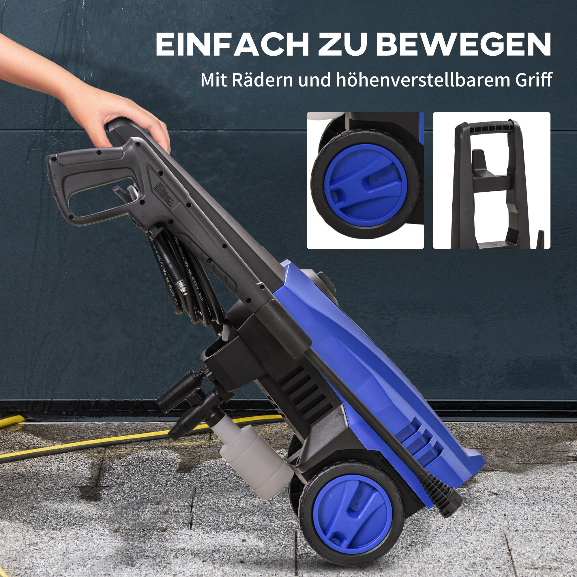 DURHAND Hochdruckreiniger mit Zubehör blau 35L x 27B x 78H cm