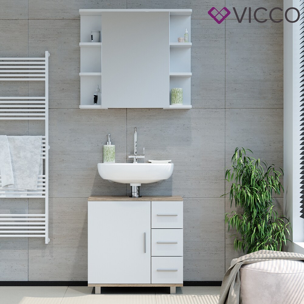 VICCO Badmöbel Set ILIAS Weiß Eiche Bad Spiegel Kommode Unterschrank Badschrank