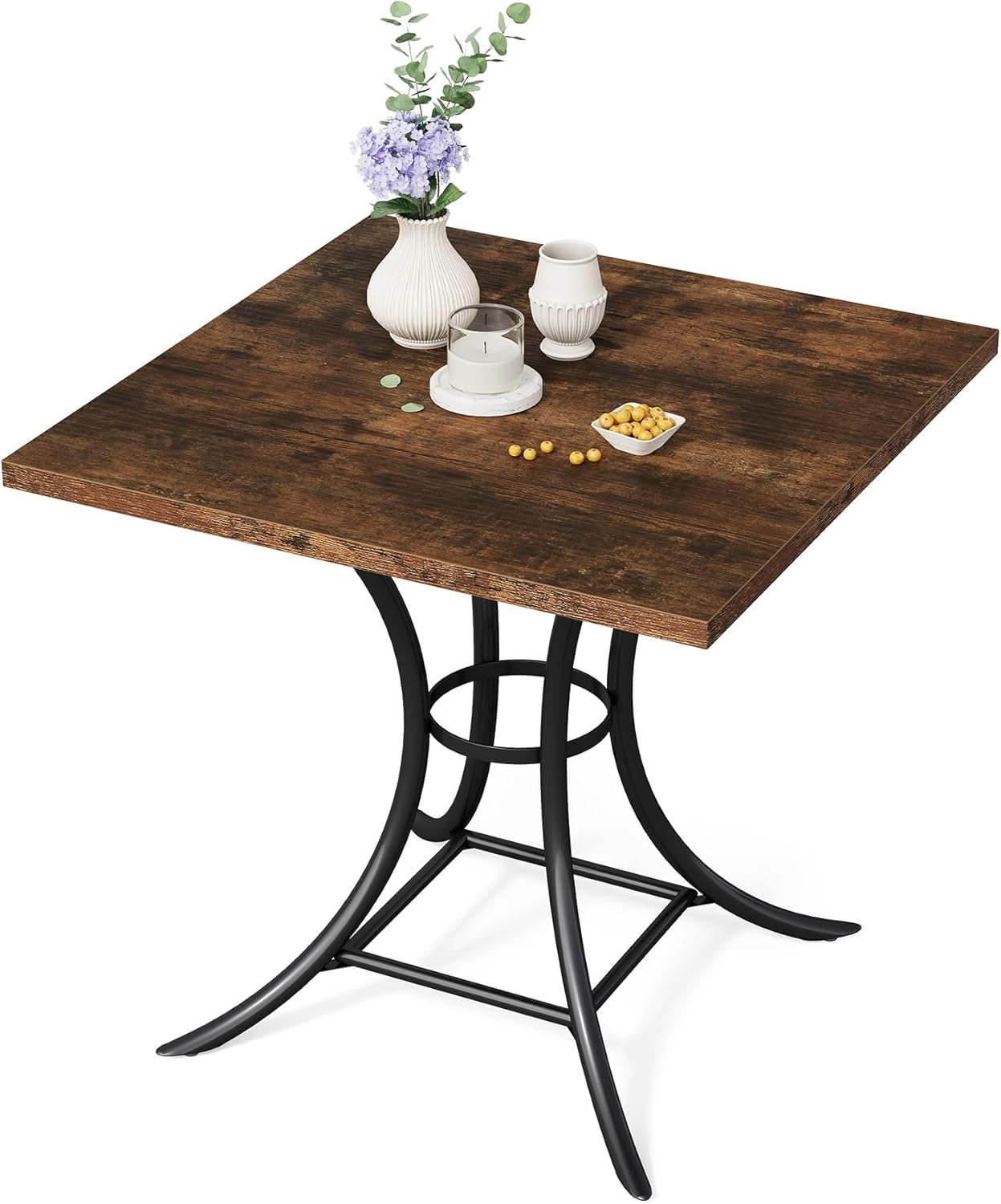 Tribesigns Esstisch für 4 Personen, 80 cm, Landhausstil, Quadratischer SmalKüchentische für Esszimmer, Wohnzimmer, Küche, braun (nur Tisch)