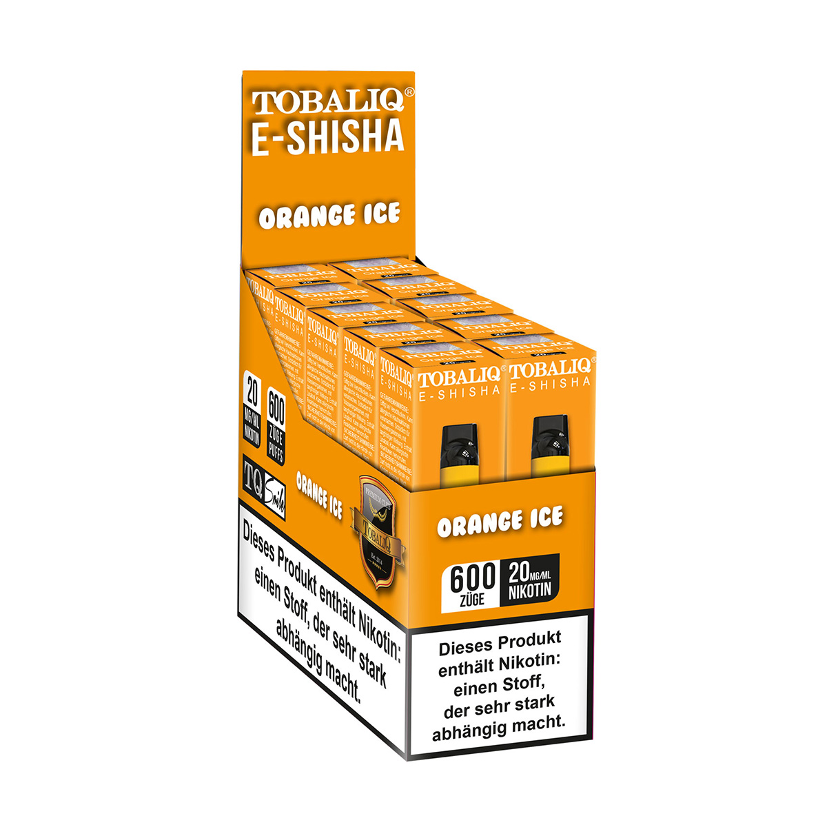 TobaliQ E-Shisha 600Puffs – 20mg Nikotin – Orange Ice 10er Pack