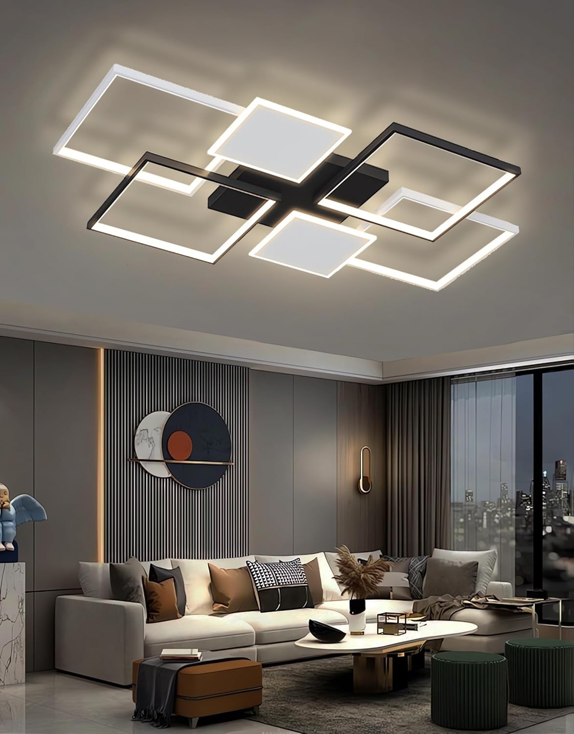 LED-Deckenbeleuchtung Modern Rechteckige Deckenlampen Für Wohnzimmer Dimmbar Mit Fernbedienung Contro Flush Mount Deckenleuchte Für Wohnzimmer Schlafzimmer Stube (Schwarz, 110cm)
