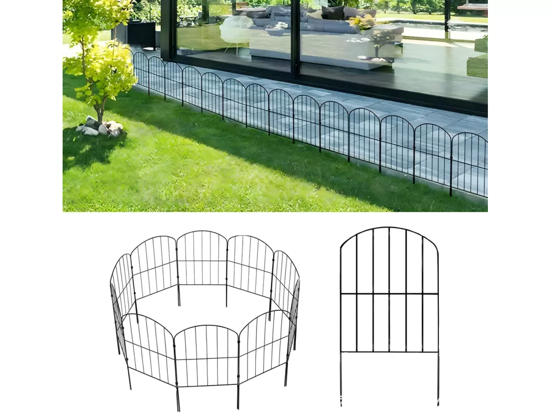 Lot de 10 Clôture de jardin - Clôture décorative en métal - décoration de cour antirouille - barrière pour animaux - Clôture à planter
