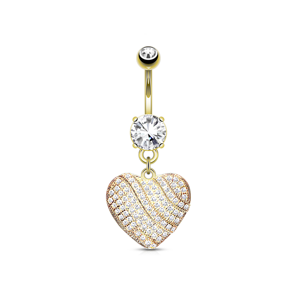 (10mm) 316L Chirurgenstahl Bauchnabelpiercing mit Gewindeverschluss Herz mit Strass Anhänger - Gold
