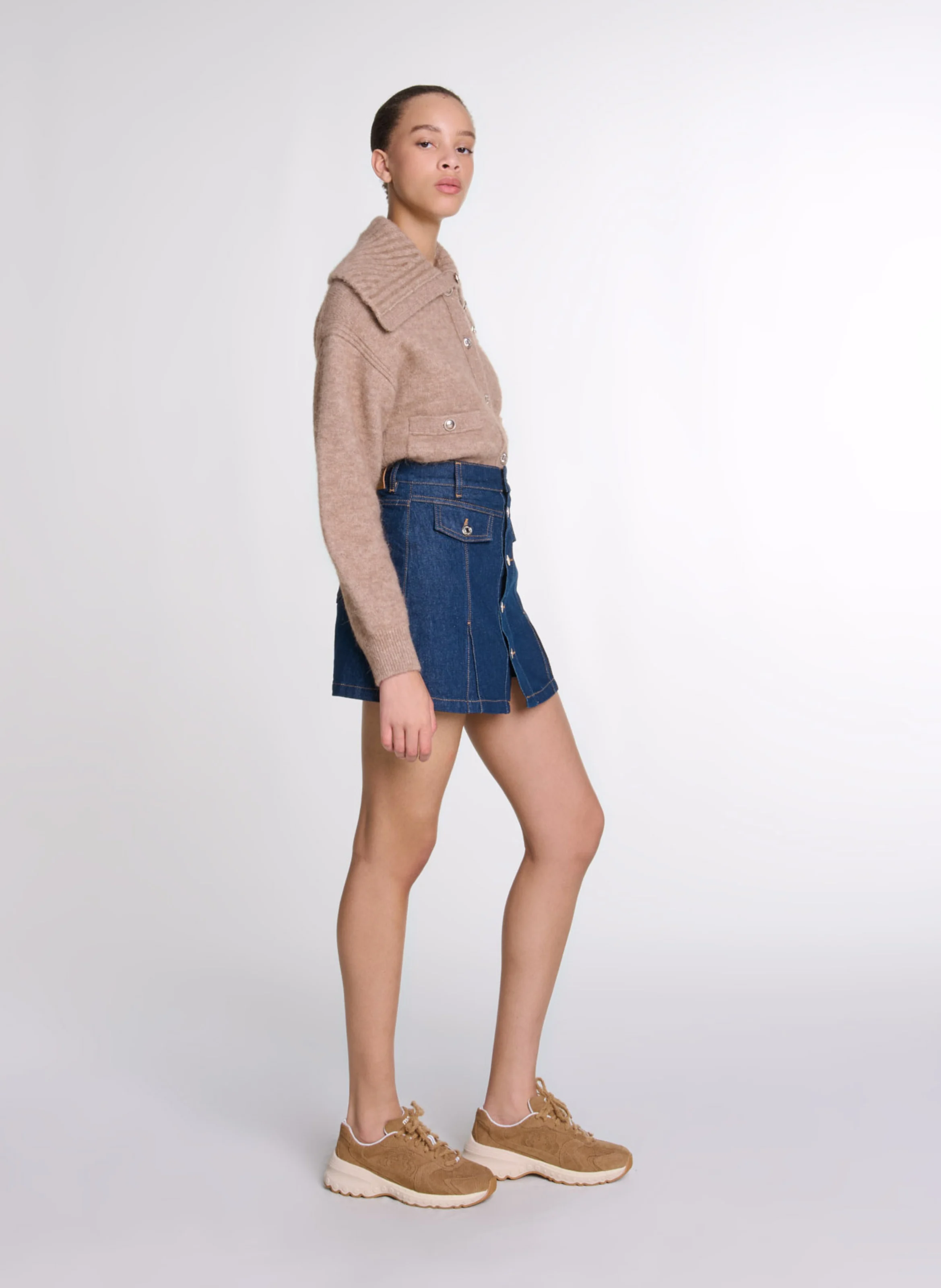 Short taille haute en coton mélangé | Bleu