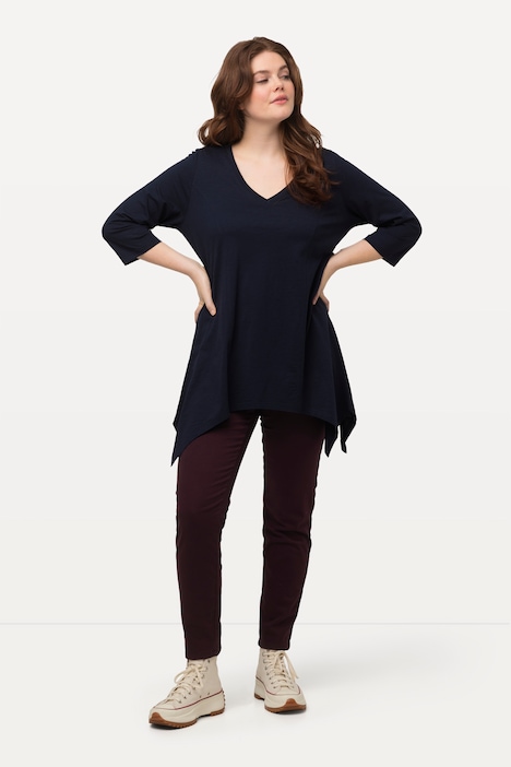 Shirt, Zipfelsaum, V-Ausschnitt, 3/4-Arm, Biobaumwolle