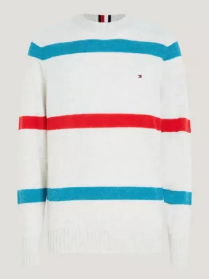Suéter listrado multicolorido em lã merino