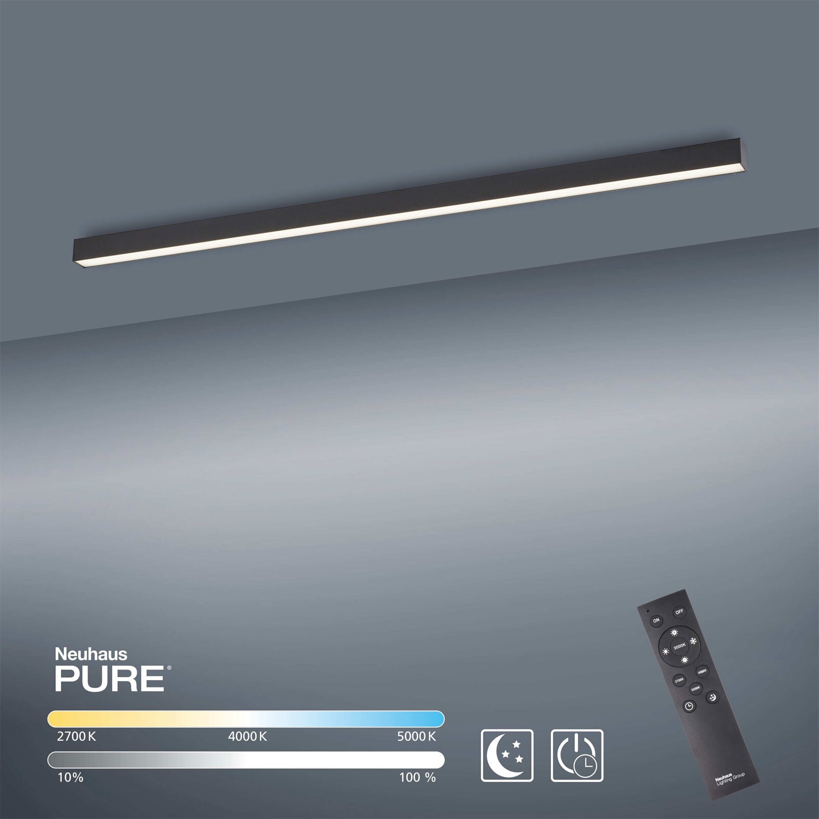 Paul Neuhaus LED Deckenlampe PURE-LINES 110 x 4 cm anthrazit
