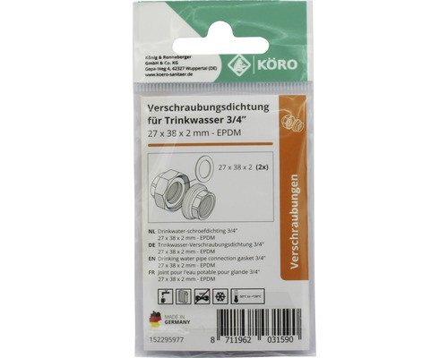 EPDM ring 27 x 38 x 2 mm 70 Sh.A voor 3/4