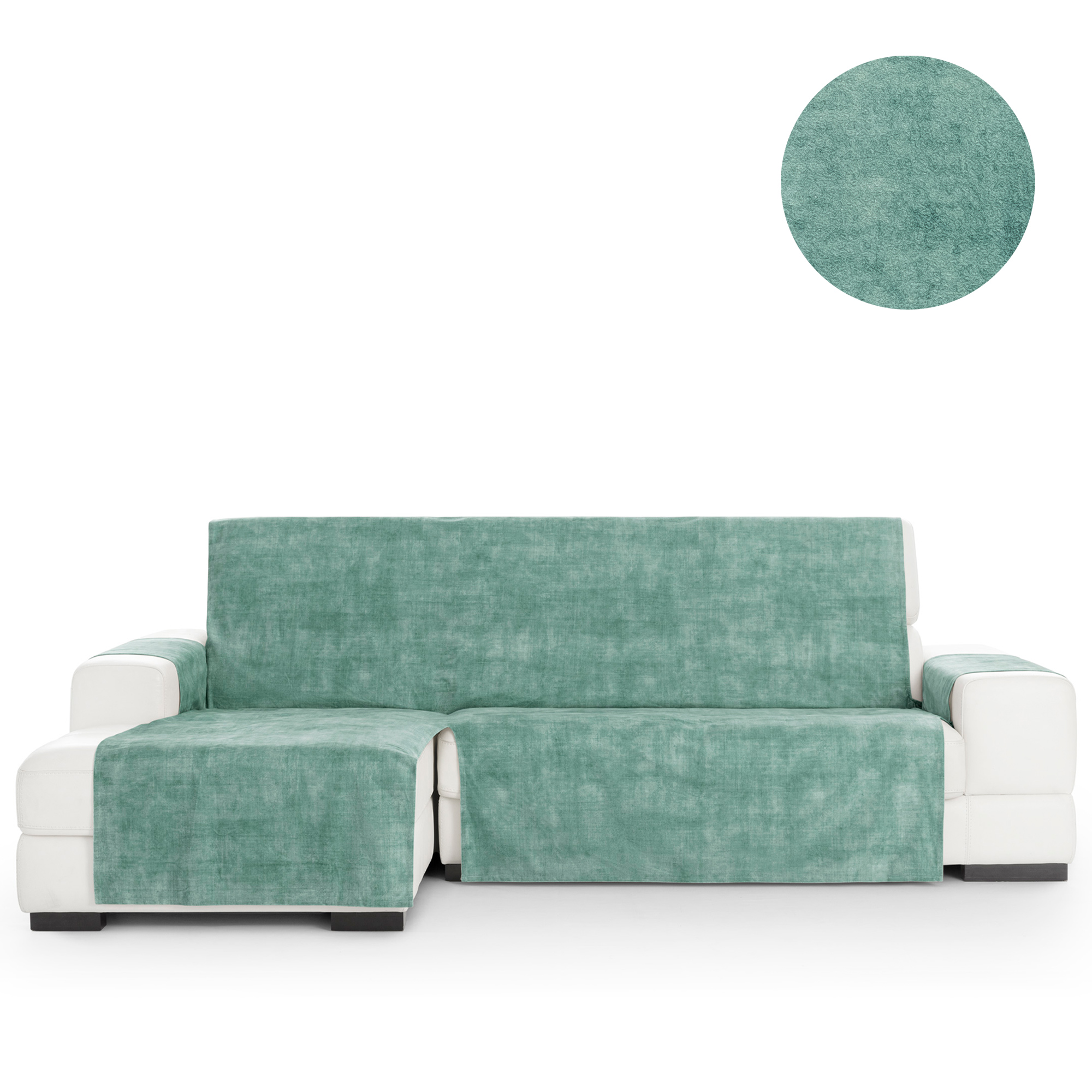 Capa protetora antimanchas para sofá com acabamento em veludo, verde, chaise longue com chaise à esquerda, 240 cm (250-300 cm)