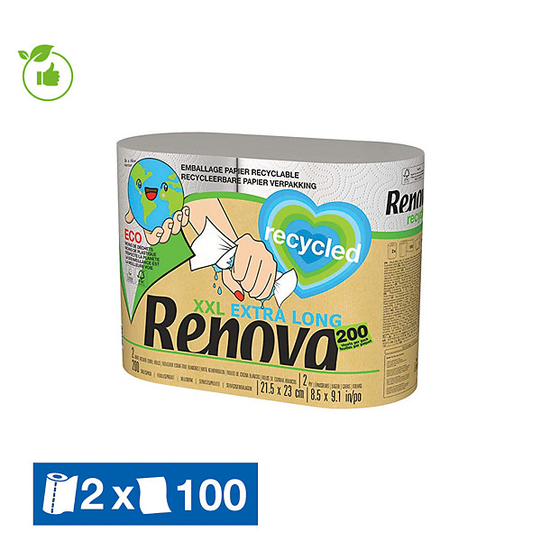 Essuie-tout Renova XXL 100% recyclé, le lot de 2 rouleaux