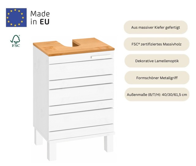 Home affaire Waschbeckenunterschrank »JOSIE« Breite 40 cm, aus Massivholz, Metallgriff, 1 Tür