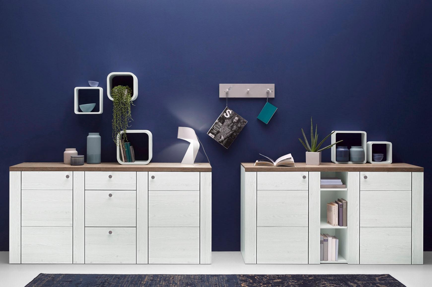 Home affaire Sideboard »Larona, zeitlose Kommode mit 2 Türen, 3 Schubkästen, Türkommode,« Höhe 84 cm, viel Stauraum, Anrichte mit dekorativer Rahmenoptik